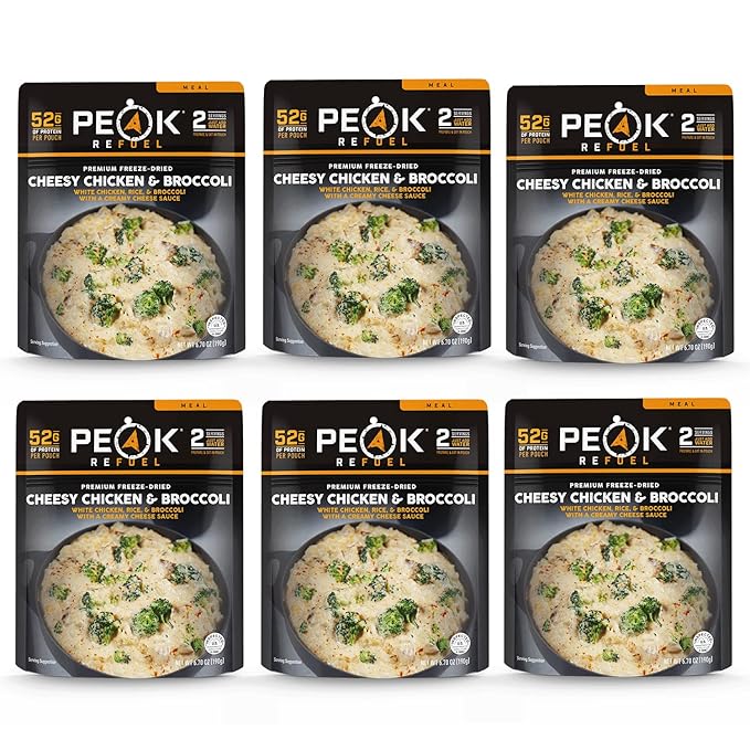 Peak Refuel Cheesy Chicken & Broccoli | 2 Serving Pouch | Freeze Dried Backpacking and Camping Meals | Amazing Taste | Quick Prep Food (Case Pack)