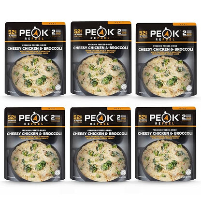 Peak Refuel Cheesy Chicken & Broccoli | 2 Serving Pouch | Freeze Dried Backpacking and Camping Meals | Amazing Taste | Quick Prep Food (Case Pack)
