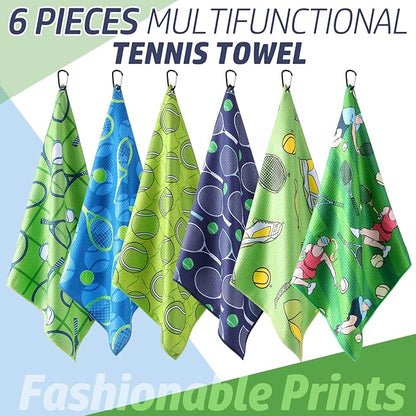 6 Pcs Tennis Towel Stylish Prints Soft Microfiber 15 x 17 Inch Tennis Towels with Clip Tennis Gifts for Women Men Tennis Accessories for Tennis Lovers