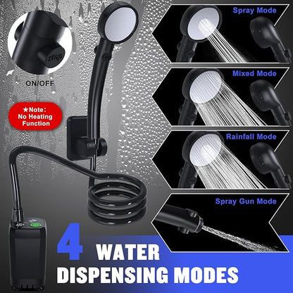 Portable Shower for Camping, [Long-Lasting] Spopal 6000mAh Rechargeable Camping Shower with Intelligent LED Display, 4 Spray Modes, IPX7 Waterproof Outdoor Shower Kit for Hiking, Travel, Car, Pet