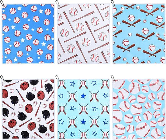 6 Pcs Soft Baseball Towel 15 x 17 Inch Absorbent Fast Drying Baseball Towel Baseball Gift for Women Funny Hand Towel with Clip for Women Men Sports Player Fitness Baseball Accessories