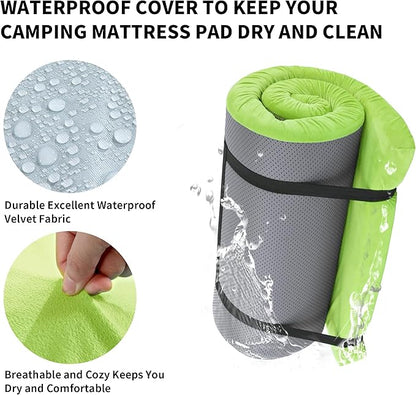 HOMBYS 3 INCH Thick Waterproof Memory Foam Camping Mattress for Outdoor Sleeping, Portable Roll Up Mattress Pad Mat for Travel Truck Bed Tent