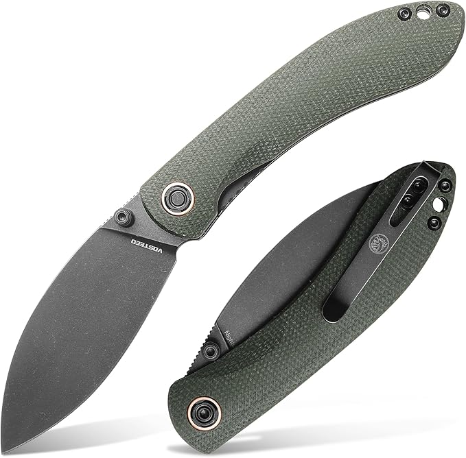 Vosteed EDC Knife, 3.26" Lightweight Folding Pocket Knife with Clip for Men and Women, Modern Shilin Cutter with Nitro-V Steel Blade, Micarta Handle for Camping, Hiking -Nightshade Series