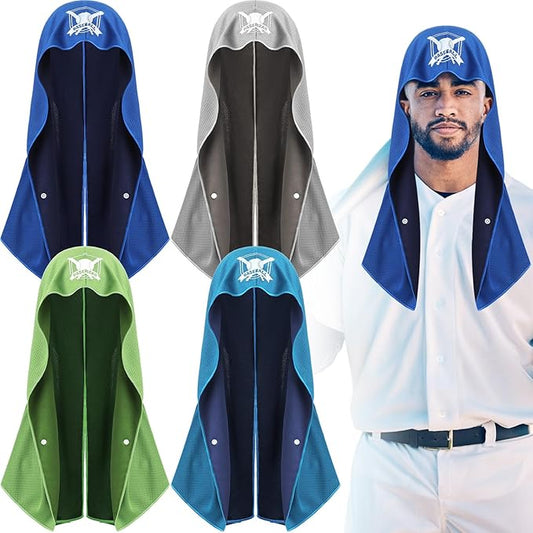 4 Pcs Cooling Hoodie Towels for Hot Weather Cooling Towels for Neck and Face Head UPF 50 Sweat Absorbent Cooling Neck Wraps Sweat Towel for Baseball Sports, Yoga, Gym, Fitness
