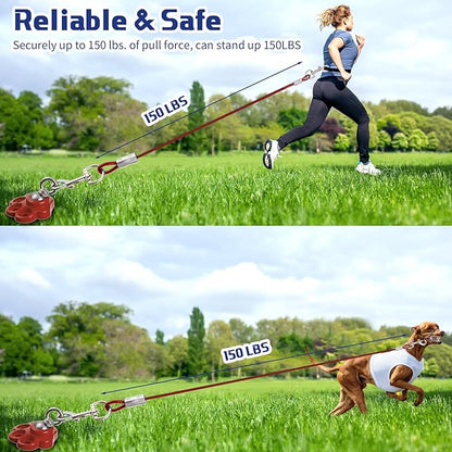 360° Swivel Dog Tie Out Cable and Stake Stainless Steel Heavy Dog Stake 1200 Lbs of Pull Force, Rust Proof No Tangle Holds for Yard Outdoor Camping, Contains Screws (Red)