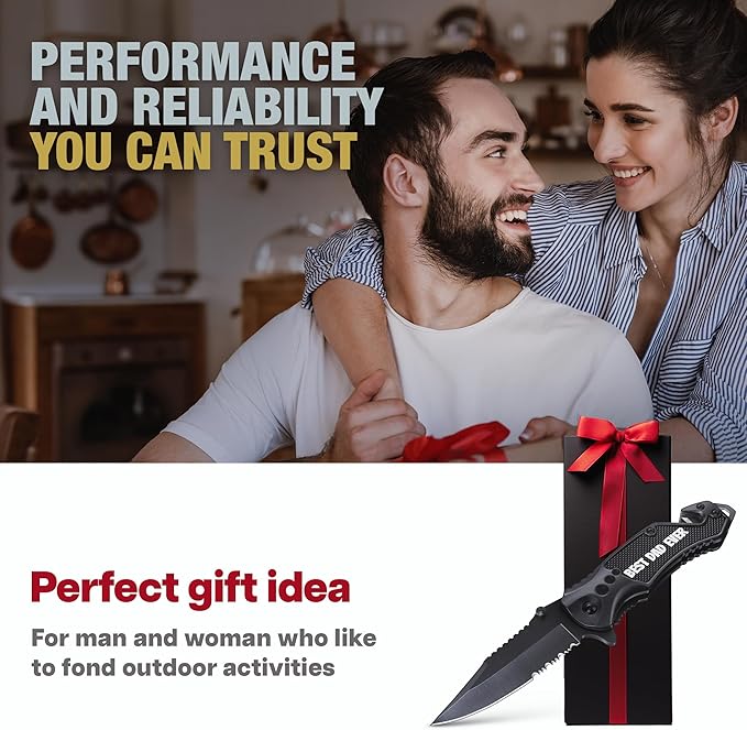 Pocket Knife ‘BEST DAD EVER’ - Legal Folding Knife with Engraved Aluminum Handle - 2.95” Sharp Blade - Cool Knives for Dad from Daughter Son - Best Father's Day Present - Gift for Him Men 6680 BDE
