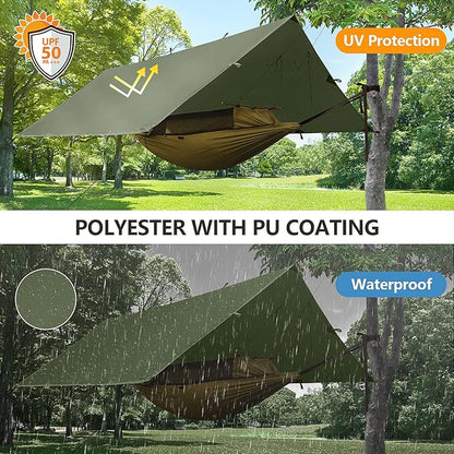 FREE SOLDIER Camping Tarp Waterproof Portable Multifunctional Outdoor Camping Traveling Awning Backpacking Shelter Rain Tarp (Dark Green 10×13ft)