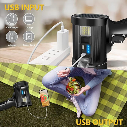 100000 Lumen Spotlight, Led Rechargeable Spotlight Flashlight with Tripod, 6 Modes and 3 Colors Filter, Super Bright Solar Spot Lights Outdoor Handheld for Hunting, Boating, Camping, Large