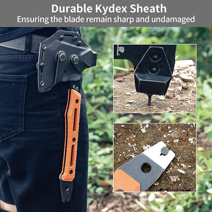 HX Outdoors Multifunctional Splitting Axe, Full Tang Survival Camping Tactical Wood Hatchet，Camp Bushcraft Hand Axes with Hammer and Nail Puller (Orange)
