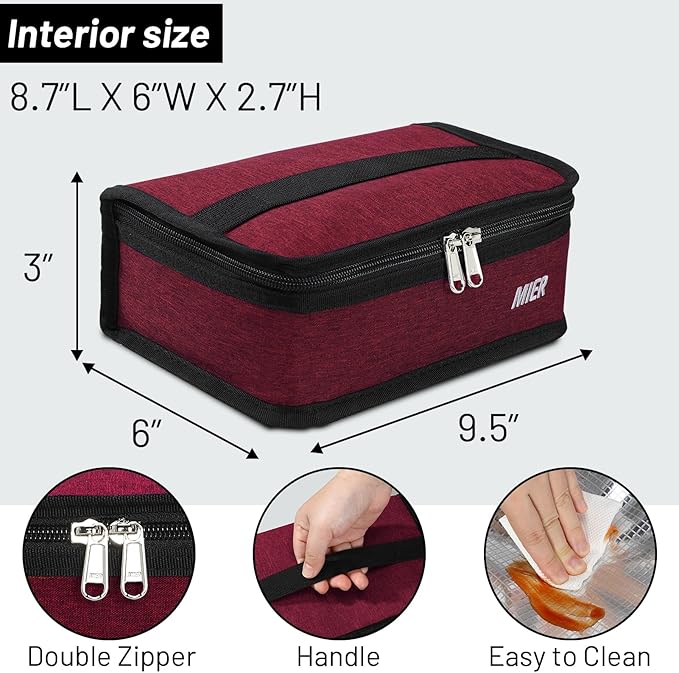MIER Portable Thermal Insulated Cooler Bag Mini Lunch Bag for Kids, Dark Red