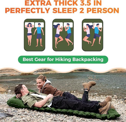 KingCamp Self Inflating Camping Mattress with Built-in Foot Pump, Connectable Durable Inflatable Sleeping Mat with Pillow, Compact Camping Air Mattress for Hiking