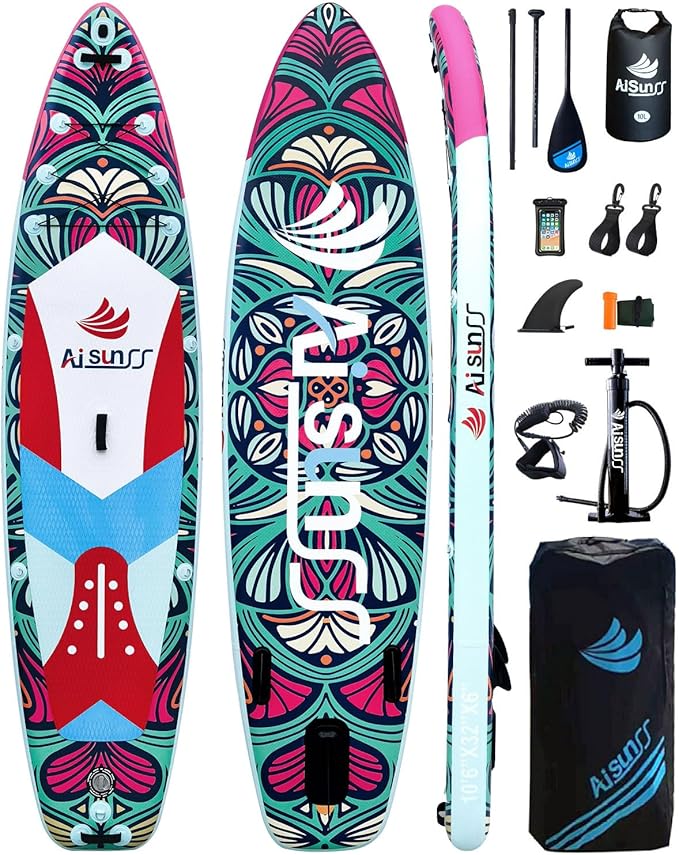 Inflatable Paddle Board for Adult, Paddle Board for All Skill Levels, Wide SUP Board with Primium Accessories Include SUP Carry Bag, Hand Pump, 10L Waterproof Bag and Adj Paddle