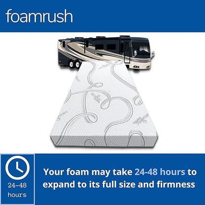 FoamRush 6-Inch Bunk (48" x 75") Gel Memory Foam RV Mattress Replacement with Canvas Navy Cover, Medium Firm, Made in USA, Camper Trailer, Removable Water-Resistant Outdoor/Indoor Cover w Zip