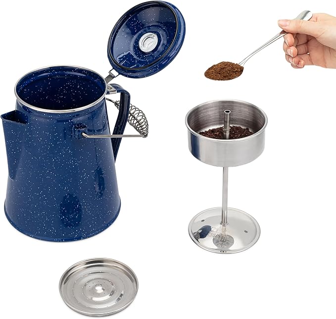 COLETTI Classic Percolator Coffee Pot — Camping Coffee Percolator, Campfire Coffee Pot – Camping Percolator for Groups — Brew for the Whole Campsite (Blue, 18 Cup)