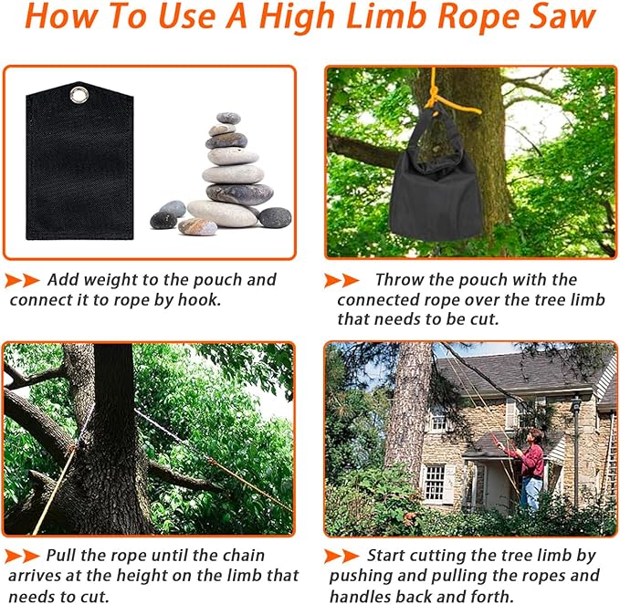 56 Inch High Limb Rope Saw with 72 Sharp Teeth Blades on Both Sides, Rope Chain Saw Kit, Rope Saw Tree Saw High, Hand Rope Chain Saw Includes Ergonomic Handles, Hand Straps and Storage Case