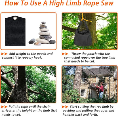 56 Inch High Limb Rope Saw with 72 Sharp Teeth Blades on Both Sides, Rope Chain Saw Kit, Rope Saw Tree Saw High, Hand Rope Chain Saw Includes Ergonomic Handles, Hand Straps and Storage Case