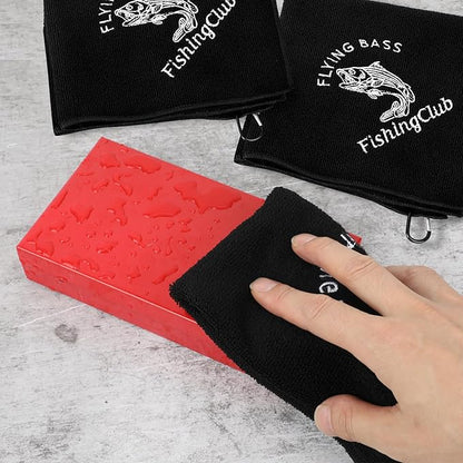 3 Pack Microfiber Fishing Towels with Clip 16’ x 16’ Camping Towel Black Hiking Towels Boat Towels Bait Towel Golf Towel For Man Women Camper Club Effective Cleaning of Fishing Gears Dirty Hands Body