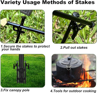 16Pcs 12in Tent Stakes, Heavy Duty Tent Stakes with Storage Pouch, Forged Steel Metal Stake for Tent Used on Rocky Place, Grassland, Dessert(16Pcs, 12in, Diameter 1/4")