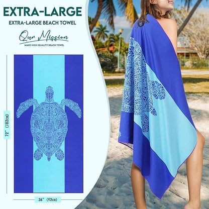 2 Packs Microfiber Oversized Lightweight Thin Beach Towel Compact Sandproof Quick Dry Clearance Towels Extra Large Sand Free Pool Travel Essentials Accessories Women Men Adults Gifts Turtle Flamingo