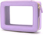 Aveniee Clear Makeup Bag for Women, Clear Cosmetic Case Travel Toiletry Bag, Heavy Duty Makeup Organizer Car Bag with Clear Windows & Gold Zippers(Lilac)