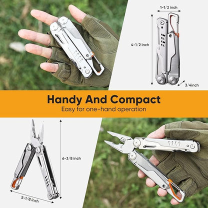 15-in-1 Multitool - Stainless Steel Pocket Knife with Nylon Sheath, Utility Tool for Camping, Hiking, and More, Multi-Functional Design with Secure Locking and Ergonomic Grip