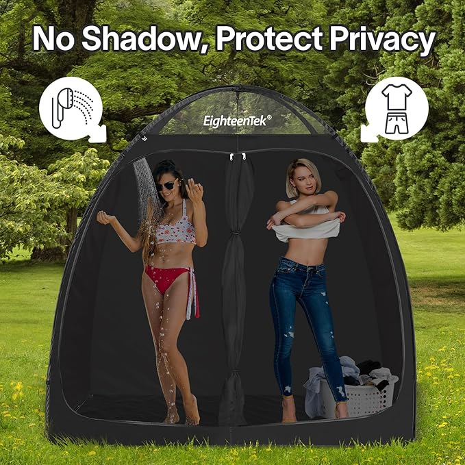 EighteenTek Shower Tent Camping, 2-Room Portable Changing Room, Outdoor Shower Enclosure, Pop Up Privacy Tent Shelter with Floor & Doors, Changing Tent, Camping Toilet, Bathroom