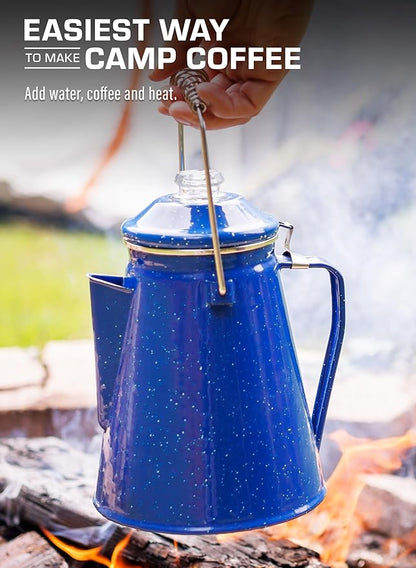 COLETTI Classic Percolator Coffee Pot — Camping Coffee Percolator, Campfire Coffee Pot – Camping Percolator for Groups — Brew for the Whole Campsite (Blue, 18 Cup)