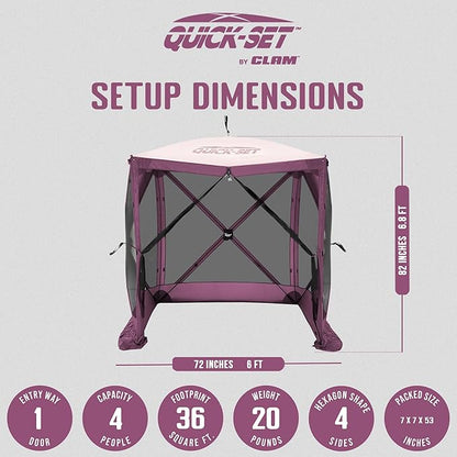 CLAM Pop Up Screen Tent, Outdoor Camping Gazebo Canopy, Traveler, 6' x 6', Plum