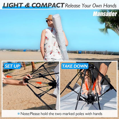 Beach Tent Pop Up Shade, Instant Beach Tents Sun Shelter with UPF 50+ UV Protection, Lightweight & Easy Setup Tent 2-6 Person