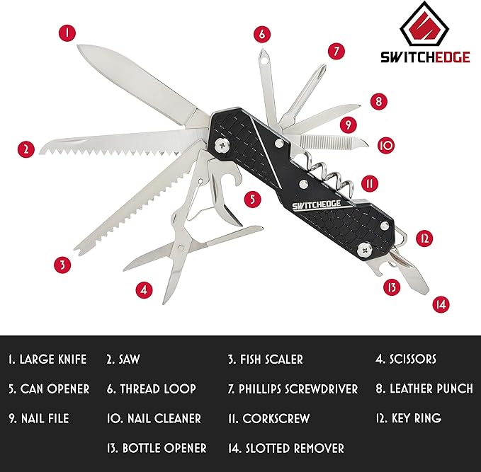 14 Tools in One Black Pocket Knife