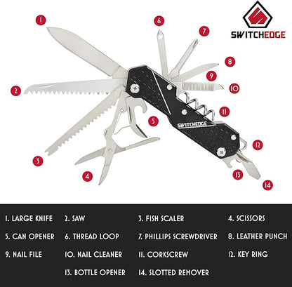14 Tools in One Black Pocket Knife