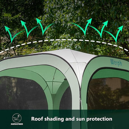 Pop Up Tent，Portable Canopy Tent with Mesh Mosquito Net, Screen House Room Canopy Shade Screen Tent 6 x 6 FT with Carry Bag for Patio, Backyard, Sports & Outdoors Activities, Green