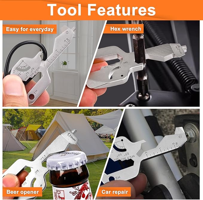 20-in-1 Key Shaped Pocket Multi Tool -2Pack Versatile EDC Gadgets, Bottle Opener Keychain, Screwdriver Keychain, Ideal Gifts Multipurpose Tool, Compact EDC Keychain, Silver