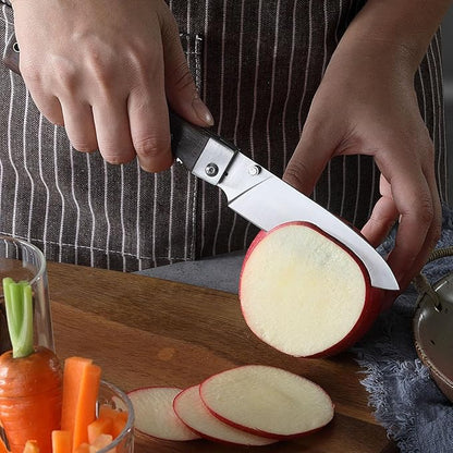 4.5" Folding Kitchen Knife Ultra Sharp 440A Stainless Steel blade Peeling Utility Knife Natural Olive Handle Portable Fruit knife for BBQ trip Outdoor Camping.