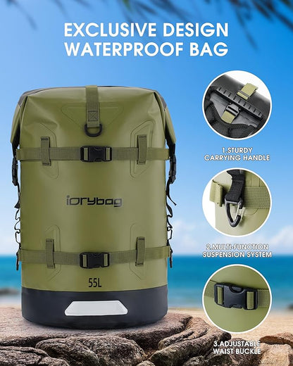 IDRYBAG Waterproof Backpack for Travel, Kayaking, Boating, Swimming, Floating Paddle Boarding - Submersible Dry Bag 35L/55L/85L