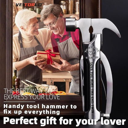 VEITORLD Gifts for Husband Boyfriend Him, Anniversary Birthday Gift Ideas for Men Him, All in One Tools Mini Hammer Multitool with Engraved Wooden Box, Cool Gadgets Camping Accessories Survival Gear