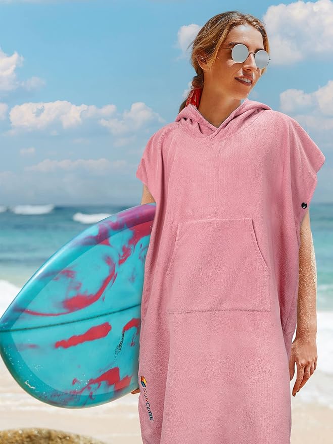 SUN CUBE Surf Poncho Changing Robe with Hood | Quick Dry Microfiber Wetsuit Changing Towel with Pocket for Surfing Men Women