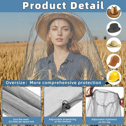 2 Pack Ultra Large Mosquito Net 42x25 Inches Mosquito Head Net Oversized Insect Netting Bug Fits Most Hats for Gardening Hiking Fishing Traveling(Gray+Navy Blue)