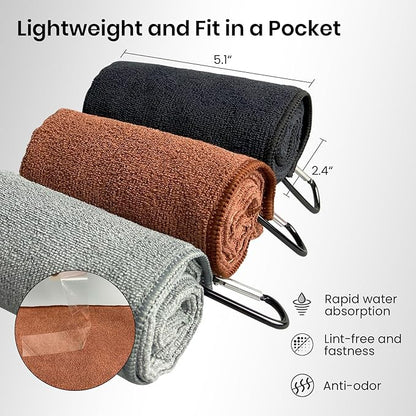 3 Pack Fishing Towels with one Heavy Duty Zinger Retractor & 3 Clips, 16x16'' Plush nap Microfiber Fabric, Ultra Absorbent Cleaning Accessories, Portable for Fly Fishing, Kayaking & Hiking