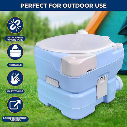 SereneLife 15L Portable Camping Toilet, 120 Flushes, Leak-Proof, Made From Durable PE Material, Detachable Waste Tank with Hand Sprayer and Phone Holder, Ideal for On-the-Go Recreational Activities