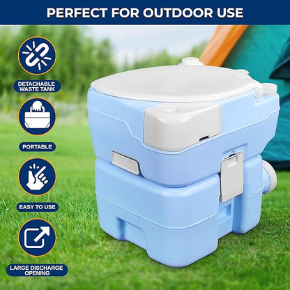 SereneLife 20L Portable Camping Toilet, 120 Flushes, Leak-Proof, Made from Durable PE Material, Detachable Waste Tank with Hand Sprayer and Phone Holder, Ideal for On-the-Go Recreational Activities