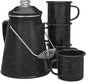 COLETTI Classic Camping Coffee Pot & Mug Set - Percolator Coffee Pot, Enamel Mug Complete Nostalgic Bundle German Imported Enamel Powder [12 oz, Set of 4] (Black)