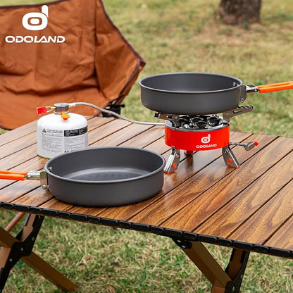 Odoland 2pcs Camping Frying Pans Nonstick for Camping Cooking Portable Camp Cookware 7.4" & 8.4" Camping Skillet with Mesh Bag for Backpacking Outdoor Camping Hiking and Picnic
