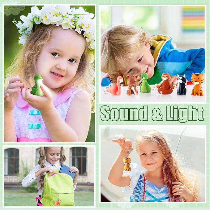 6 Pieces Nurse Flashlight Pediatric Nurse Flashlight Keychain Animal Flashlight Puppy Keychain Tiger Flamingo Sloth Dinosaur Cat Flashlight Keychain Pen Lights for Nurses Badge Reel
