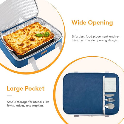Insulated Casserole Carrier for Hot or Cold Food, Lasagna Lugger Tote for Potluck Parties/Picnic/Cookouts, Fits 9"×13" Baking Dish, Pure Blue
