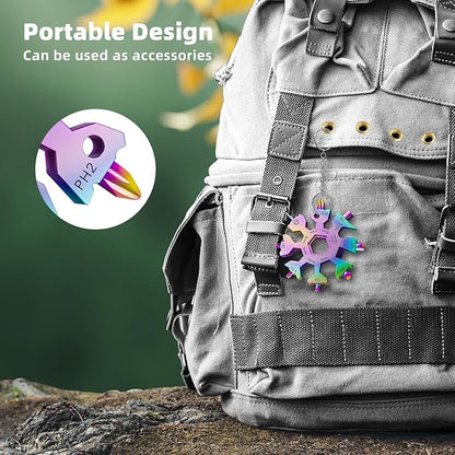 18 in 1 Snowflake Multi Tool, Phillips Flat Screwdriver Kit/Wrench/Bottle Opener, EDC Camping Gear, Gifts for Men (Colorful)