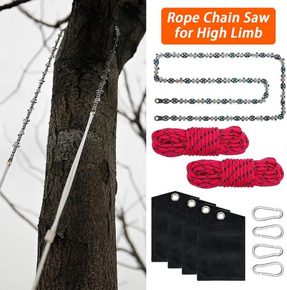 56 Inch High Limb Rope Saw with 72 Sharp Teeth Blades on Both Sides, Rope Chain Saw Kit, Rope Saw Tree Saw High, Hand Rope Chain Saw Includes Ergonomic Handles, Hand Straps and Storage Case