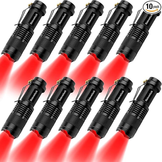 10 Pack Red Light Flashlight 3 Modes Red LED Flashlight Scalable Red Light Torch with Clip for Hunting Astronomy Night Observation and Outdoor Activities