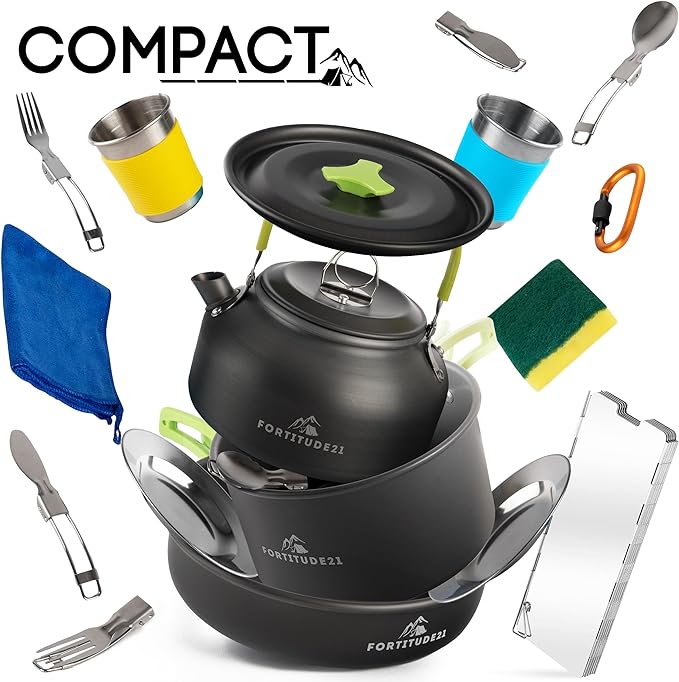 19 pcs Camping Gear Must Haves, Camping Cooking Set, Campfire Cooking Equipment, Camp Kitchen, Camping Cookware Set, Camping Pots and Pans Set, Camping Pans, Outdoor Camping Mess Kit