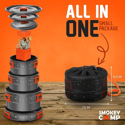 Camping Cookware Mess Kit Set with Stove - Backpacking Compact Camping Cookware, All in One Non-Stick Camping Cooking Set, Portable Stove, Hiking, Picnic, Outdoor & Camping Cookware Set